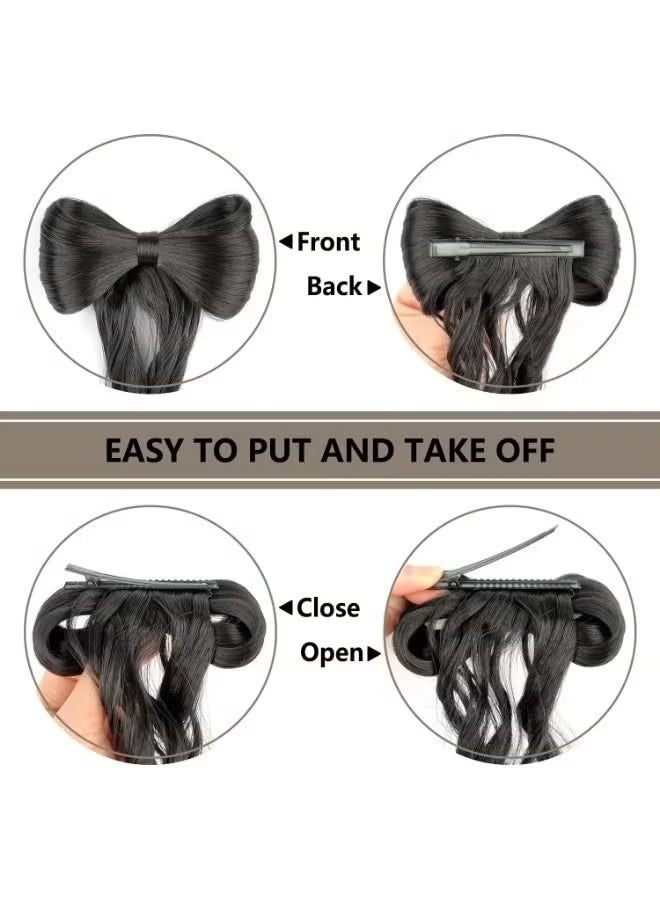 2pcs Bowknot Hair Extensions, Detachable Bowknot Curly Hairpiece with Duckbill Clip, Natural Bowknot Wavy Wig for Ladies Women Girls, Ideal for Wedding, Festival, Daily Hair Styling (40cm) - Image 2